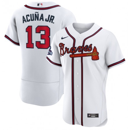 Men's Atlanta Braves #13 Ronald Acuna Jr. 2021 White World Series Champions Stitched Baseball Jersey