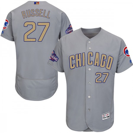 Youth Chicago Cubs #27 Addison Russell World Series Champions Grey Program Flexbase Stitched MLB Jersey