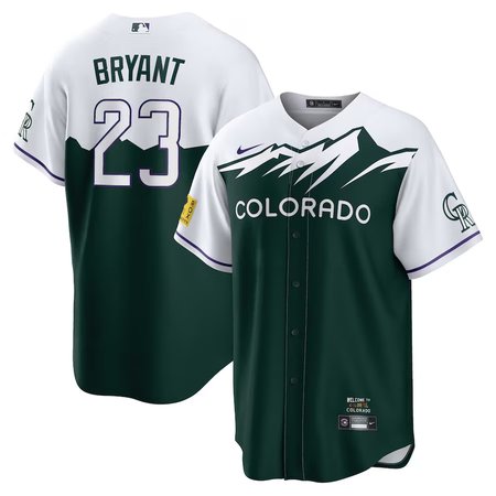 Men's Colorado Rockies #23 Kris Bryant 2022 Green City Connect Stitched Baseball Jersey