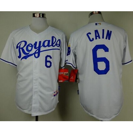 Royals #6 Lorenzo Cain White Cool Base Stitched MLB Jersey