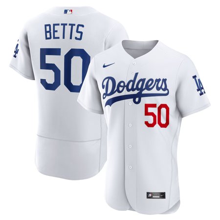 Men's Los Angeles Dodgers #50 Mookie Betts White Flex Base Stitched MLB Jersey