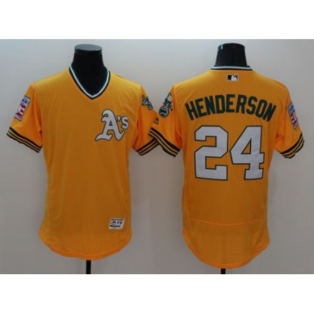 Athletics #24 Rickey Henderson Yellow Flexbase Authentic Collection Cooperstown Stitched MLB Jersey