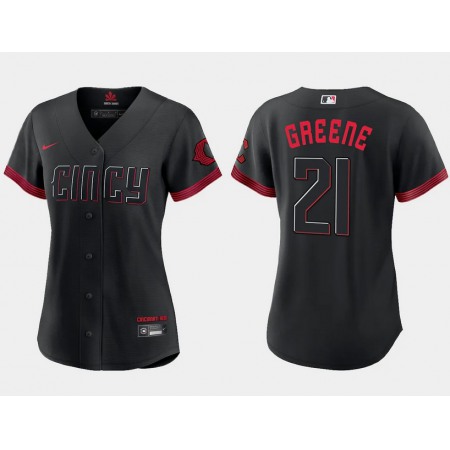 Women's Cincinnati Reds #21 Hunter Greene Black 2023 City Connect Stitched Baseball Jersey(Run Small)