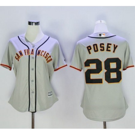Giants #28 Buster Posey Grey Women's Road Stitched MLB Jersey