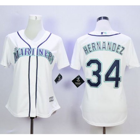 Mariners #34 Felix Hernandez White Home Women's Stitched MLB Jersey