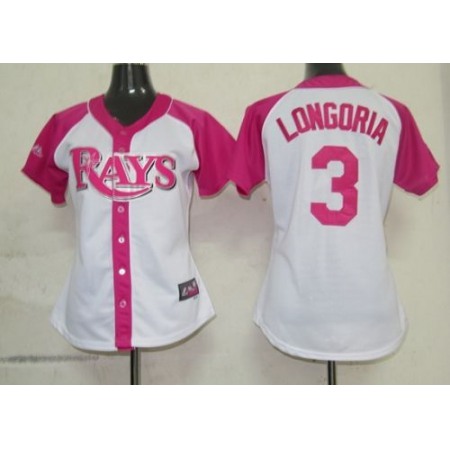 Rays #3 Evan Longoria White/Pink Women's Splash Fashion Stitched MLB Jersey