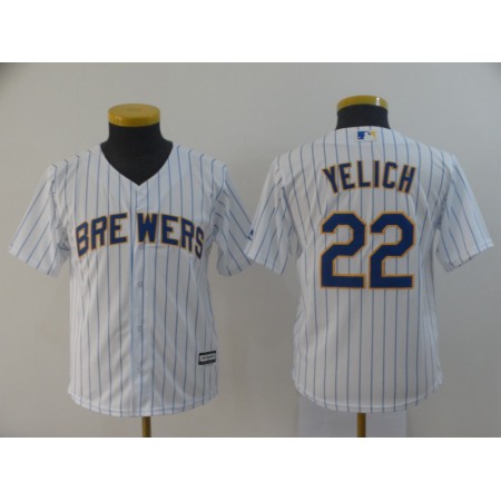 Youth Milwaukee Brewers #22 Christian Yelich White Cool Base Stitched MLB Jersey