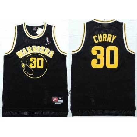 Warriors #30 Stephen Curry Black Throwback Stitched NBA Jersey
