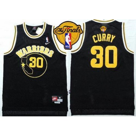 Warriors #30 Stephen Curry Black Throwback The Finals Patch Stitched NBA Jersey
