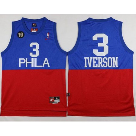 76ers #3 Allen Iverson Red/Blue Throwback Stitched NBA Jersey