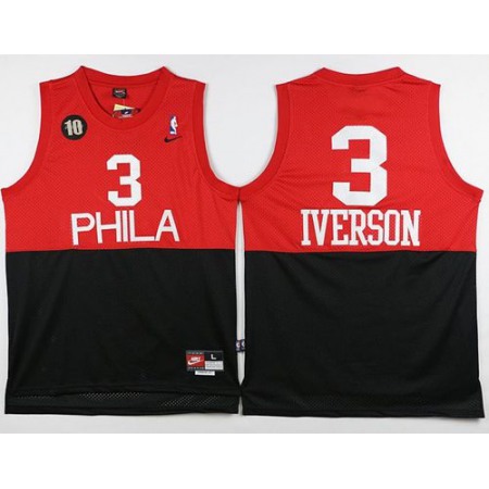 76ers #3 Allen Iverson Black/Red Throwback Stitched NBA Jersey