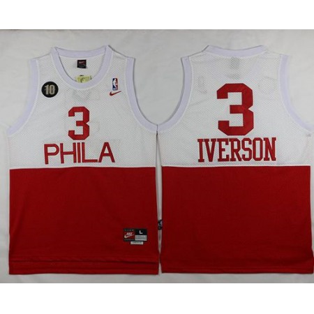 76ers #3 Allen Iverson White/Red Throwback Stitched NBA Jersey