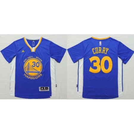 Warriors #30 Stephen Curry Blue Short Sleeve Stitched NBA Jersey
