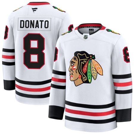 Men's Chicago Blackhawks #8 Ryan Donato White Away Premium Jersey