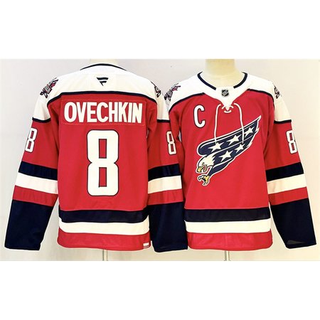 Men's Washington Capitals #8 Alexander Ovechkin Red With C Patch Stitched Hockey Premium Jersey