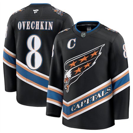 Men's Washington Capitals #8 Alexander Ovechkin Black 2024-25 Alternate Stitched Hockey Premium Jersey
