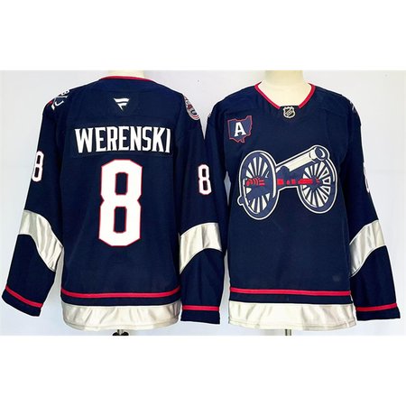 Men's Columbus Blue Jackets #8 Zach Werenski Navy 2024-25 With A Patch Stitched Hockey Premium Jersey