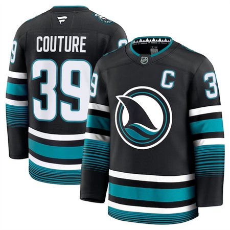 Men's San Jose Sharks #39 Logan Couture Black 2024-25 With C Patch Alternate Stitched Hockey Premium Jersey