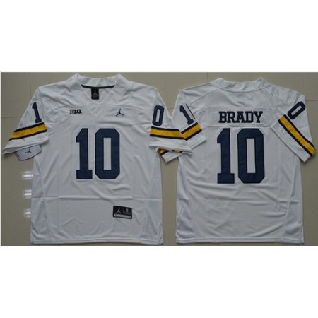 Wolverines #10 Tom Brady White Stitched NCAA Jersey