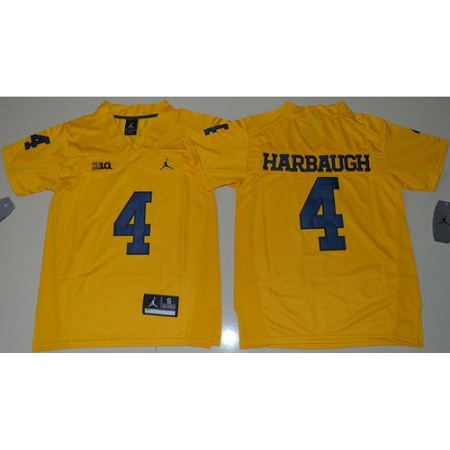 Wolverines #4 Jim Harbaugh Gold Stitched Youth NCAA Jersey