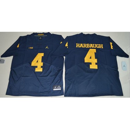 Wolverines #4 Jim Harbaugh Navy Blue Elite Stitched NCAA Jersey