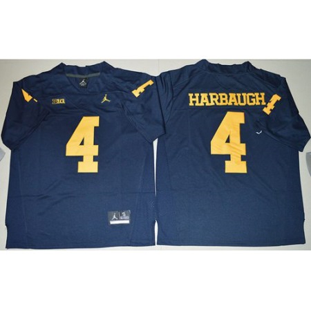 Wolverines #4 Jim Harbaugh Navy Blue Stitched NCAA Jersey