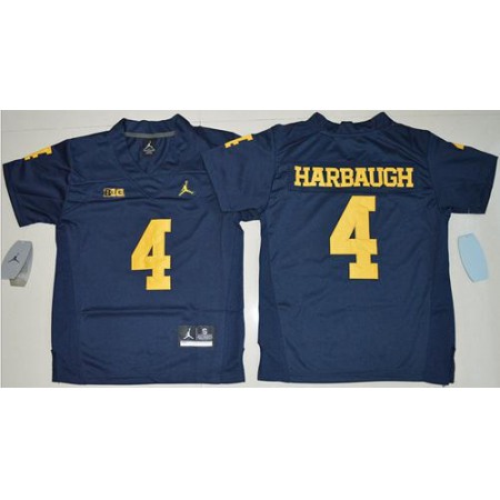 Wolverines #4 Jim Harbaugh Navy Blue Stitched Youth NCAA Jersey