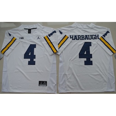 Wolverines #4 Jim Harbaugh White Stitched NCAA Jersey