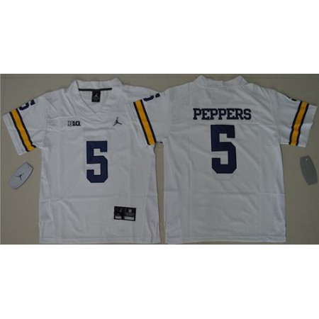 Wolverines #5 Jabrill Peppers White Stitched Youth NCAA Jersey