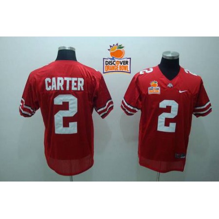 Buckeyes #2 Cris Carter Red 2014 Discover Orange Bowl Patch Stitched NCAA Jersey