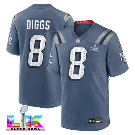 Youth New England Patriots #8 Stefon Diggs Blue Super Bowl LX Rivalries Collection Game Jersey