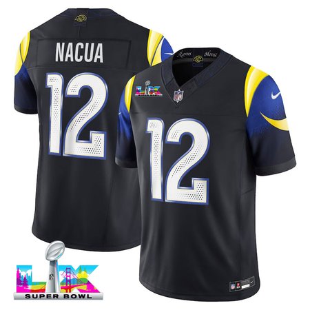Men's Los Angeles Rams #12 Puka Nacua Black Super Bowl LX Rivalries Collection F.U.S.E Vapor Limited Stitched Jersey