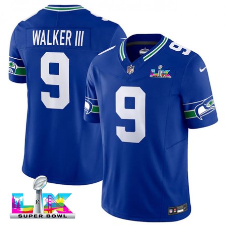 Men's Seattle Seahawks #9 Kenneth Walker III Royal Super Bowl LX F.U.S.E. Vapor Limited Stitched Football Jersey