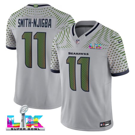 Men's Seattle Seahawks #11 Jaxon Smith-Njigba Gray Super Bowl LX Rivalries Collection F.U.S.E. Vapor Limited Stitched Football Jersey