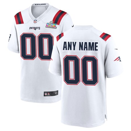 Youth New England Patriots Custom White Super Bowl LX Patch Game Jersey