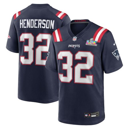 Men's New England Patriots #32 TreVeyon Henderson Navy Super Bowl LX Patch Game Jersey