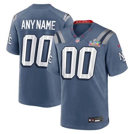 Men's New England Patriots Custom Blue Super Bowl LX Patch Rivalries Collection Game Jersey
