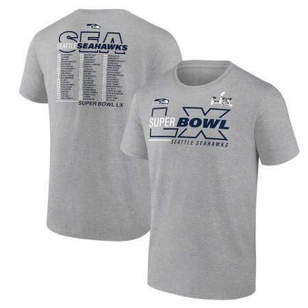 Men's Seattle Seahawks Fanatics Heather Gray Super Bowl LX Roster T-Shirt
