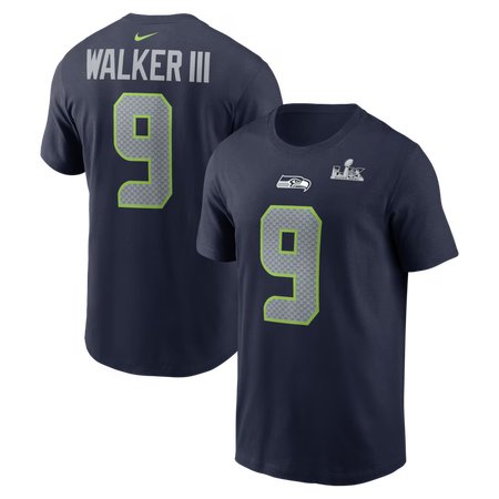 Men's Seattle Seahawks #9 Kenneth Walker III College Navy Super Bowl LX Patch Name & Number T-Shirt