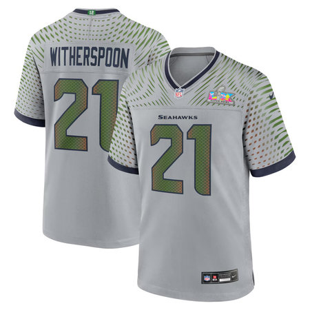 Men's Seattle Seahawks #21 Devon Witherspoon Gray Super Bowl LX Rivalries Collection Game Jersey