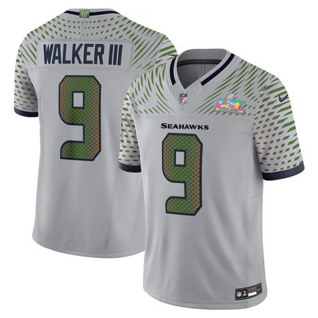 Men's Seattle Seahawks #9 Kenneth Walker III Gray Super Bowl LX Rivalries Collection F.U.S.E. Vapor Limited Stitched Jersey