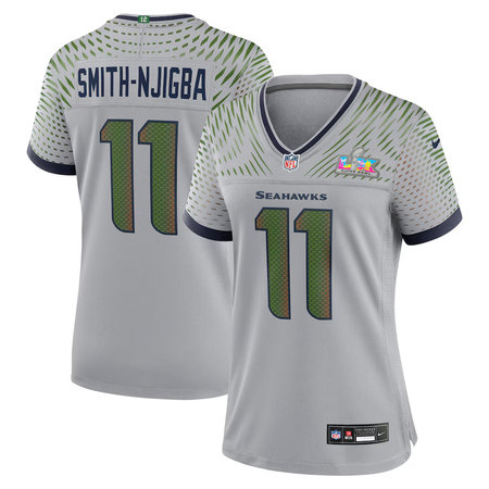 Women's Seattle Seahawks #11 Kenneth Walker III Gray Super Bowl LX Rivalries Collection Game Stitched Jersey