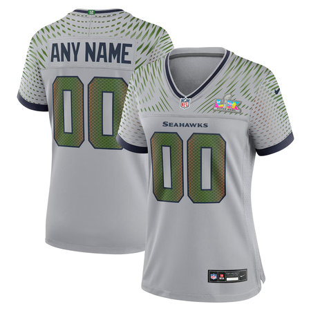 Women's Seattle Seahawks Custom Gray Super Bowl LX Rivalries Collection Game Stitched Jersey
