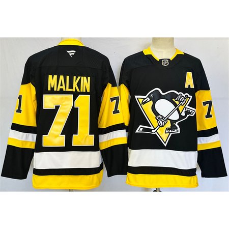 Men's Pittsburgh Penguins #71 Evgeni Malkin Black 2024-25 Home With A Patch Stitched Hockey Jersey