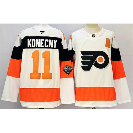 Men's Philadelphia Flyers #11 Travis Konecny White 2024-25 With A Patch Stitched Jersey