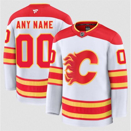 Men's Calgary Flames Active Player Custom White 2024-25 Away Stitched Hockey Jersey