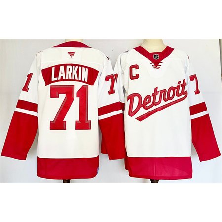 Men's Detroit Red Wings #71 Dylan Larkin White/Red 2024-25 With C Patch Stitched Jersey