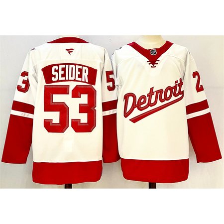 Men's Detroit Red Wings #53 Moritz Seider White/Red 2024-25 Stitched Jersey