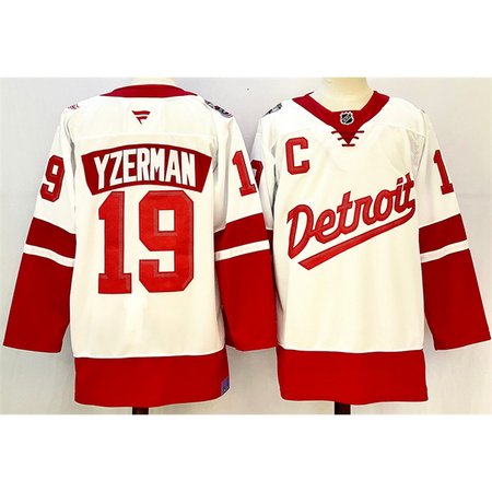 Men's Detroit Red Wings #19 Steve Yzerman White/Red 2024-25 With C Patch Stitched Jersey