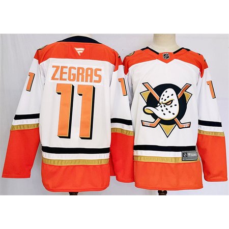 Men's Anaheim Ducks #11 Trevor Zegras White/Orange 2024-25 Stitched Jersey